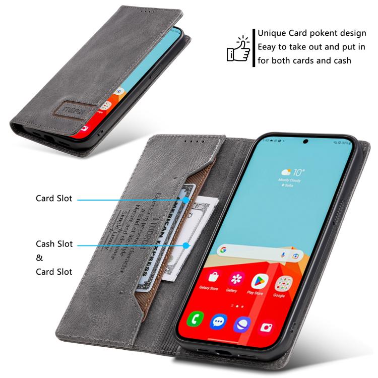TTUDRCH RFID Retro Texture Magnetic Leather Phone Case, Compatible with Samsung Galaxy A17 5G