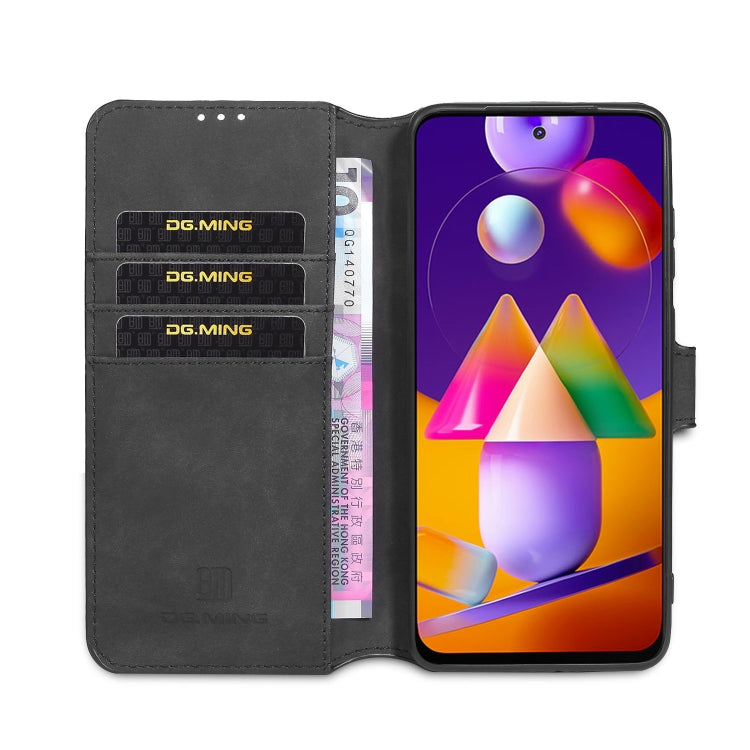 DG.MING Retro Oil Side Horizontal Flip Case with Holder & Card Slots & Wallet, Compatible with Samsung Galaxy M31s