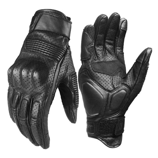GHOST RACING GR-ST11 Retro Motorcycle Genuine Leather Touch Screen Full Finger Gloves, L