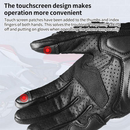 GHOST RACING GR-ST11 Retro Motorcycle Genuine Leather Touch Screen Full Finger Gloves, L