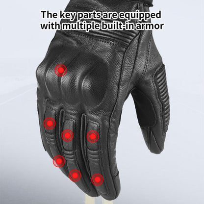GHOST RACING GR-ST11 Retro Motorcycle Genuine Leather Touch Screen Full Finger Gloves, L