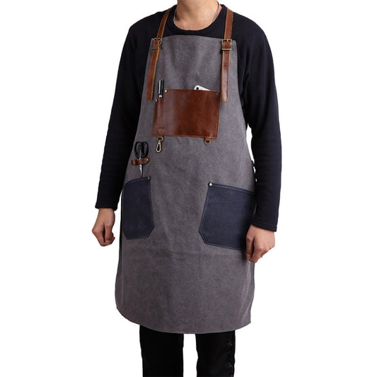 Retro Style Cotton Canvas Craftsman Work Aprons, Work Aprons(Grey)