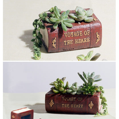 Retro Literature Book Pots Multi-meat Plant Bonsai Micro-landscape Vintage Book Flower Pot Planter compatible with Flower Cacti Herbs Plant Bed Box Case FlowerPot, Size: 14*10.5*5cm, Size: 14*10.5*5cm