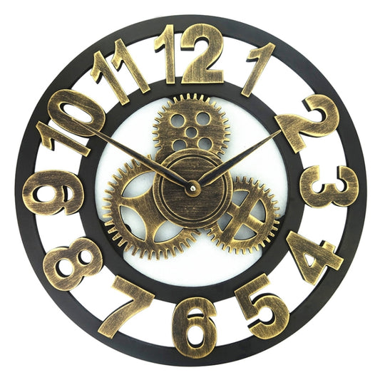 Retro Wooden Round Single-sided Gear Clock Number Wall Clock, Diameter: 58cm, Number 58