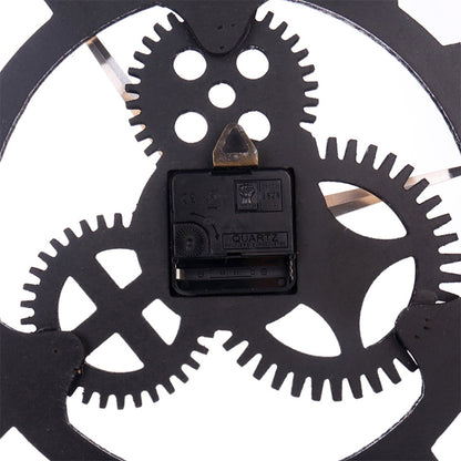Retro Wooden Round Single-sided Gear Clock Number Wall Clock, Diameter: 58cm, Number 58