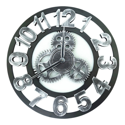 Retro Wooden Round Single-sided Gear Clock Number Wall Clock, Diameter: 58cm, Number 58cm