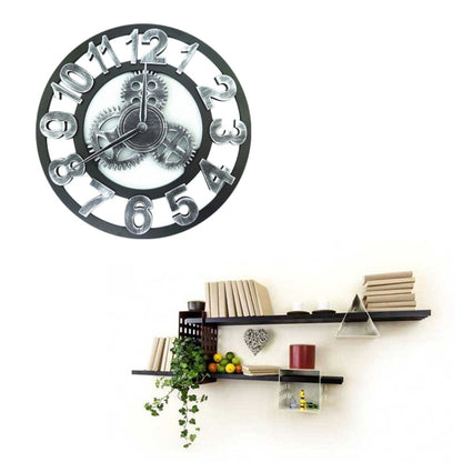 Retro Wooden Round Single-sided Gear Clock Number Wall Clock, Diameter: 58cm, Number 58cm