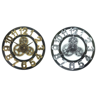 Retro Wooden Round Single-sided Gear Clock Arabic Number Wall Clock, Diameter: 30cm, Number 30cm