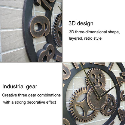 Retro Wooden Round Single-sided Gear Clock Arabic Number Wall Clock, Diameter: 70cm, Number 70cm