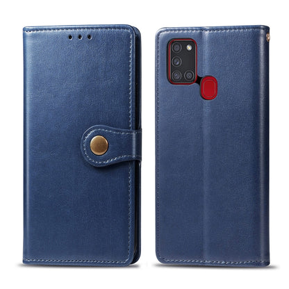 For Samsung Galaxy A21S Retro Solid Color Leather Buckle Phone Case with Lanyard & Photo Frame & Card Slot & Wallet & Stand Function