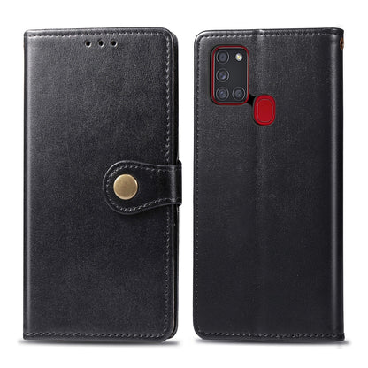 For Samsung Galaxy A21S Retro Solid Color Leather Buckle Phone Case with Lanyard & Photo Frame & Card Slot & Wallet & Stand Function