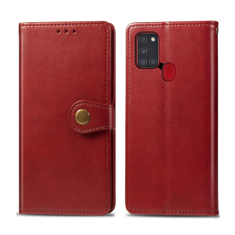 For Samsung Galaxy A21S Retro Solid Color Leather Buckle Phone Case with Lanyard & Photo Frame & Card Slot & Wallet & Stand Function