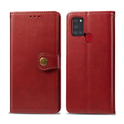 For Samsung Galaxy A21S Retro Solid Color Leather Buckle Phone Case with Lanyard & Photo Frame & Card Slot & Wallet & Stand Function