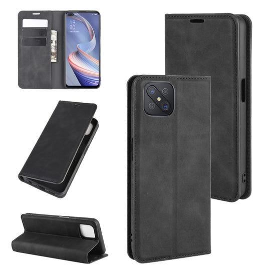 For Oppo A92s Retro-skin Business Magnetic Suction Leather Case with Holder & Card Slots & Wallet