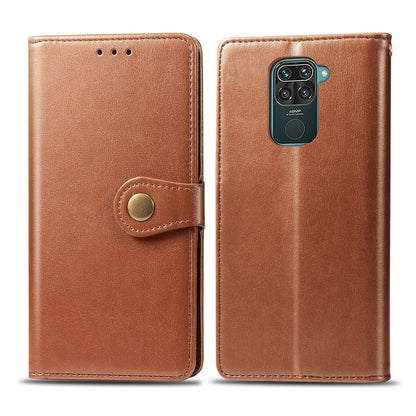 For Xiaomi Redmi 10X 4G/Redmi Note 9 Retro Solid Color Leather Buckle Phone Case with Lanyard & Photo Frame & Card Slot & Wallet & Stand Function