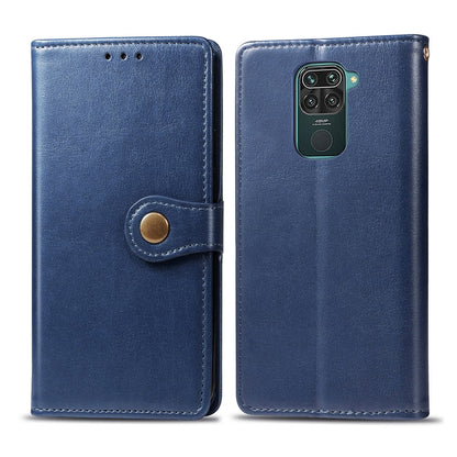 For Xiaomi Redmi 10X 4G/Redmi Note 9 Retro Solid Color Leather Buckle Phone Case with Lanyard & Photo Frame & Card Slot & Wallet & Stand Function
