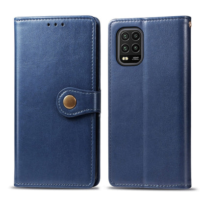 For Xiaomi Mi 10 Lite 5G Retro Solid Color Leather Buckle Phone Case with Lanyard & Photo Frame & Card Slot & Wallet & Stand Function