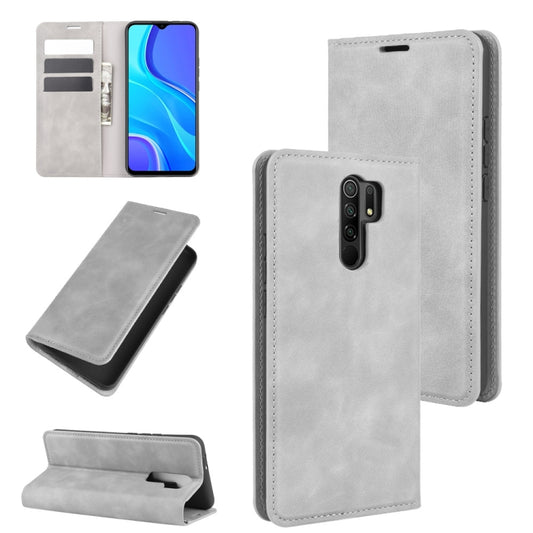 For Xiaomi Redmi 9 Retro-skin Business Magnetic Suction Leather Case with Holder & Card Slots & Wallet