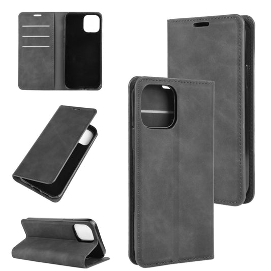 For iPhone 12 Pro Max Retro-skin Business Magnetic Suction Leather Case with Holder & Card Slots & Wallet