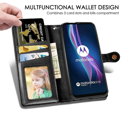 Retro Solid Color Leather Buckle Phone Case with Lanyard & Photo Frame & Card Slot & Wallet & Stand Function, For Motorola Edge