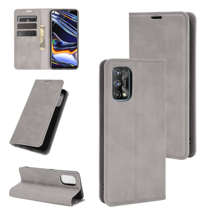 For OPPO Realme 7 Pro Retro-skin Business Magnetic Suction Leather Case with Holder & Card Slots & Wallet