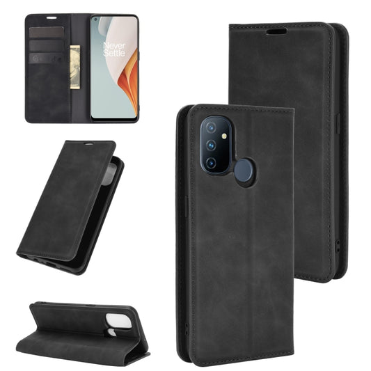 For OnePlus Nord N100 Retro-skin Business Magnetic Suction Leather Case with Holder & Card Slots & Wallet