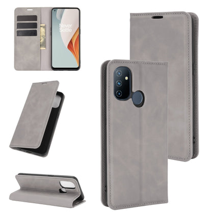 For OnePlus Nord N100 Retro-skin Business Magnetic Suction Leather Case with Holder & Card Slots & Wallet