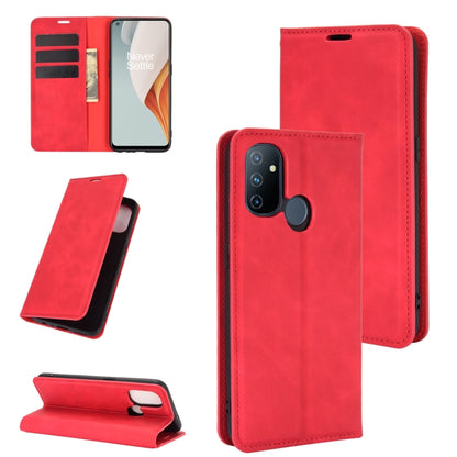 For OnePlus Nord N100 Retro-skin Business Magnetic Suction Leather Case with Holder & Card Slots & Wallet