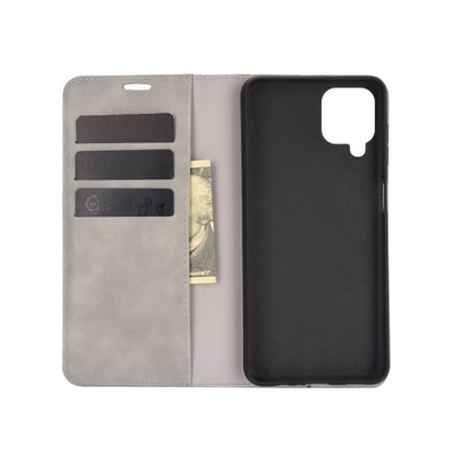 For Samsung Galaxy A12 Retro-skin Business Magnetic Suction Leather Case with Holder & Card Slots & Wallet