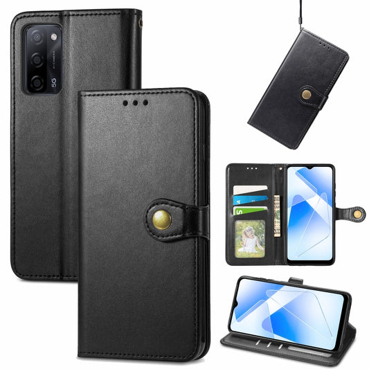 Solid Color Leather Buckle Phone Case with Lanyard & Photo Frame & Card Slot & Wallet & Stand Function, Compatible with OPPO A55 5G