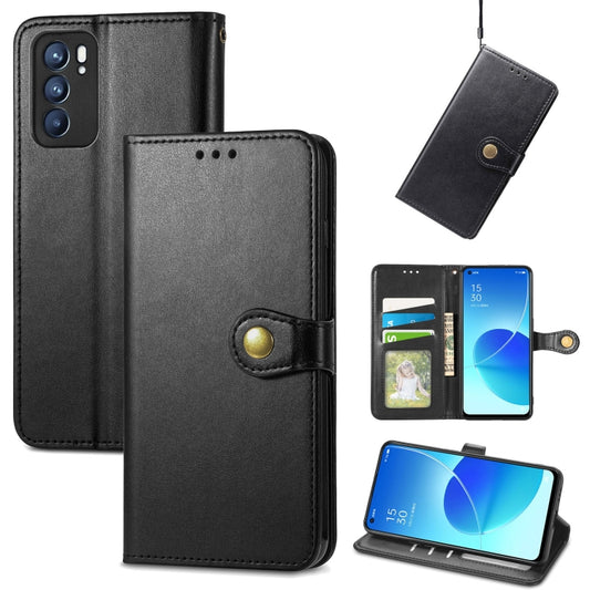 Solid Color Leather Buckle Phone Case with Lanyard & Photo Frame & Card Slot & Wallet & Stand Function, Compatible with OPPO Reno6 5G