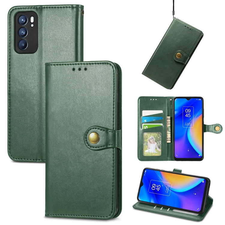 Solid Color Leather Buckle Phone Case with Lanyard & Photo Frame & Card Slot & Wallet & Stand Function, Compatible with OPPO Reno6 5G