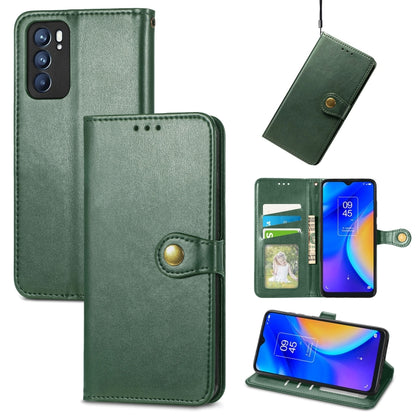 Solid Color Leather Buckle Phone Case with Lanyard & Photo Frame & Card Slot & Wallet & Stand Function, Compatible with OPPO Reno6 5G