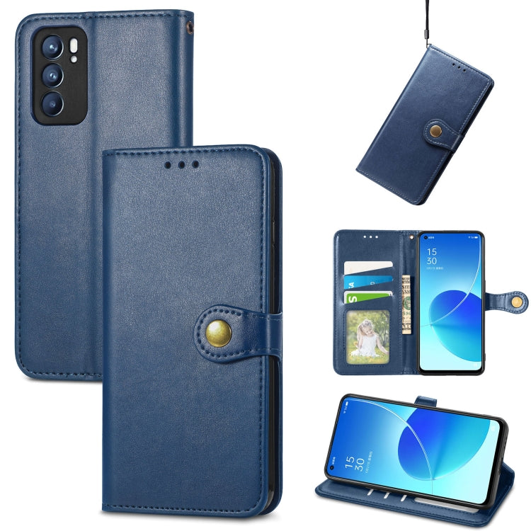 Solid Color Leather Buckle Phone Case with Lanyard & Photo Frame & Card Slot & Wallet & Stand Function, Compatible with OPPO Reno6 5G