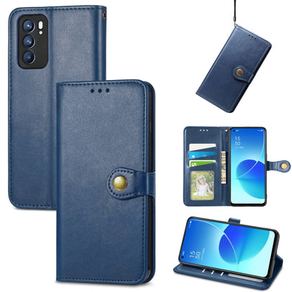 Solid Color Leather Buckle Phone Case with Lanyard & Photo Frame & Card Slot & Wallet & Stand Function, Compatible with OPPO Reno6 5G