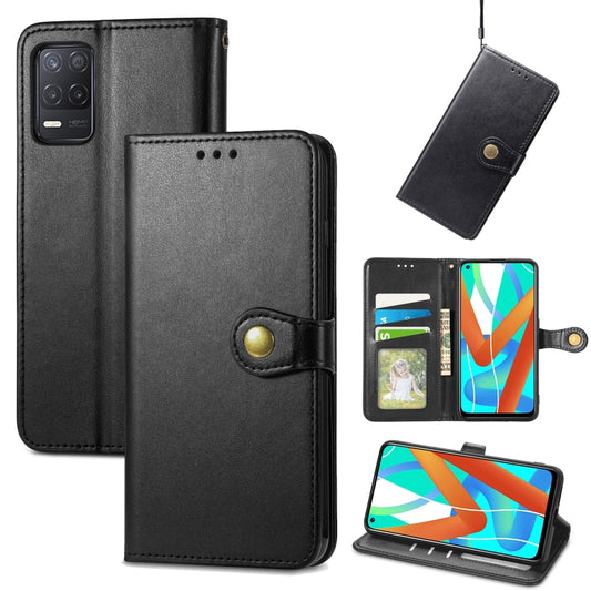 Solid Color Leather Buckle Phone Case with Lanyard & Photo Frame & Card Slot & Wallet & Stand Function, Compatible with OPPO Realme V13