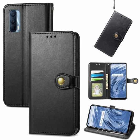 Solid Color Leather Buckle Phone Case with Lanyard & Photo Frame & Card Slot & Wallet & Stand Function, Compatible with OPPO Realme V15 5G