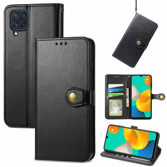 Solid Color Leather Buckle Phone Case with Lanyard & Photo Frame & Card Slot & Wallet & Stand Function, Compatible with Samsung Galaxy M32