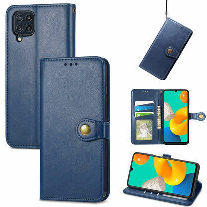 Solid Color Leather Buckle Phone Case with Lanyard & Photo Frame & Card Slot & Wallet & Stand Function, Compatible with Samsung Galaxy M32