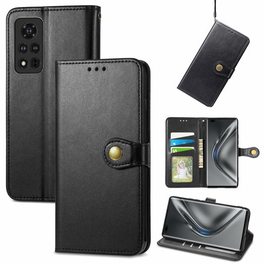 Solid Color Leather Buckle Phone Case with Lanyard & Photo Frame & Card Slot & Wallet & Stand Function, Compatible with Honor V40 5G
