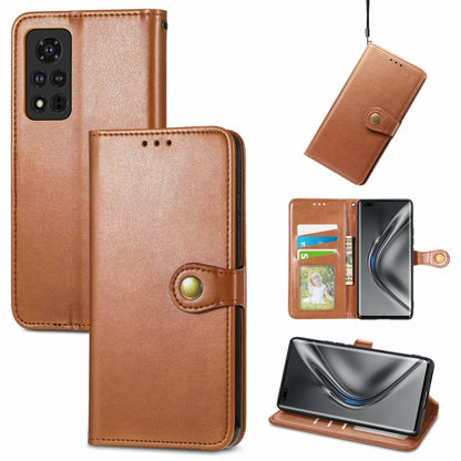 Solid Color Leather Buckle Phone Case with Lanyard & Photo Frame & Card Slot & Wallet & Stand Function, Compatible with Honor V40 5G