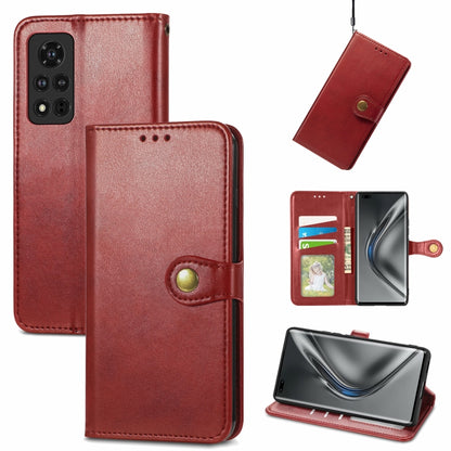 Solid Color Leather Buckle Phone Case with Lanyard & Photo Frame & Card Slot & Wallet & Stand Function, Compatible with Honor V40 5G