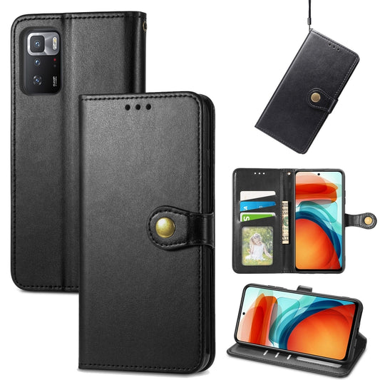 Solid Color Leather Buckle Phone Case with Lanyard & Photo Frame & Card Slot & Wallet & Stand Function, Compatible with Xiaomi Redmi Note 10 Pro 5G