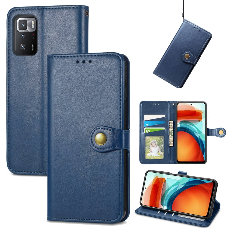 Solid Color Leather Buckle Phone Case with Lanyard & Photo Frame & Card Slot & Wallet & Stand Function, Compatible with Xiaomi Redmi Note 10 Pro 5G