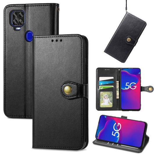 Solid Color Leather Buckle Phone Case with Lanyard & Photo Frame & Card Slot & Wallet & Stand Function, Compatible with ZTE Axon 11 SE 5G
