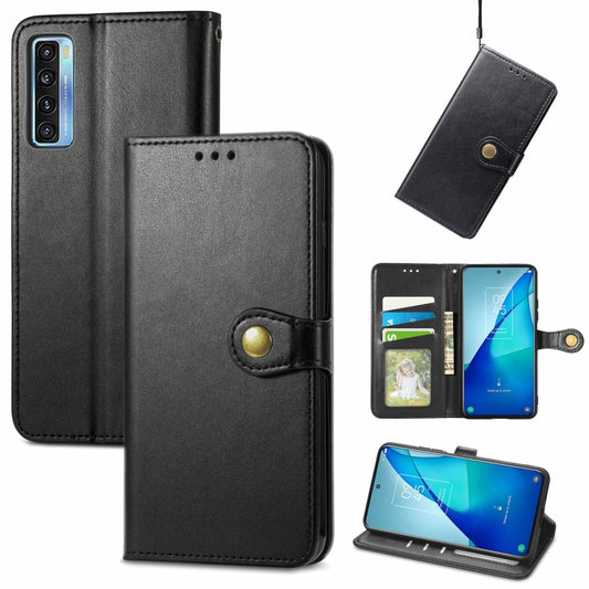 Solid Color Leather Buckle Phone Case with Lanyard & Photo Frame & Card Slot & Wallet & Stand Function, Compatible with TCL 20S