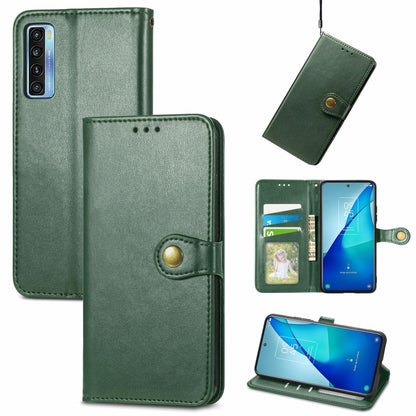 Solid Color Leather Buckle Phone Case with Lanyard & Photo Frame & Card Slot & Wallet & Stand Function, Compatible with TCL 20S