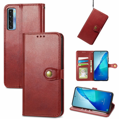 Solid Color Leather Buckle Phone Case with Lanyard & Photo Frame & Card Slot & Wallet & Stand Function, Compatible with TCL 20S