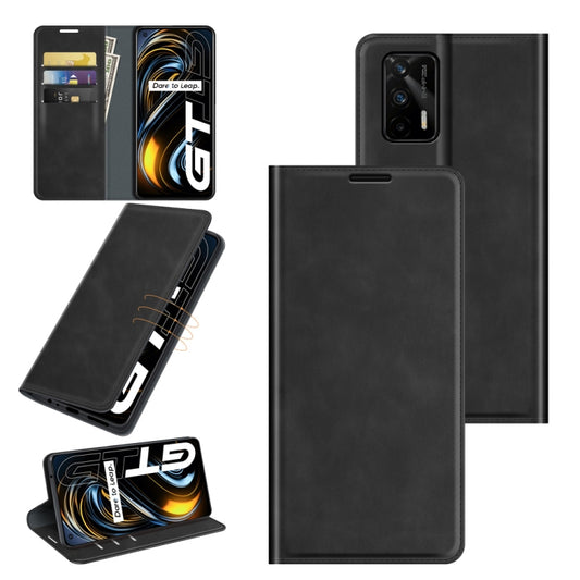 For OPPO Realme GT 5G / Realme Q3 Pro 5G Retro-skin Business Magnetic Suction Leather Case with Holder & Card Slots & Wallet
