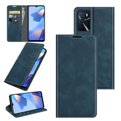 For OPPO A16 Retro-skin Business Magnetic Suction Leather Case with Holder & Card Slots & Wallet